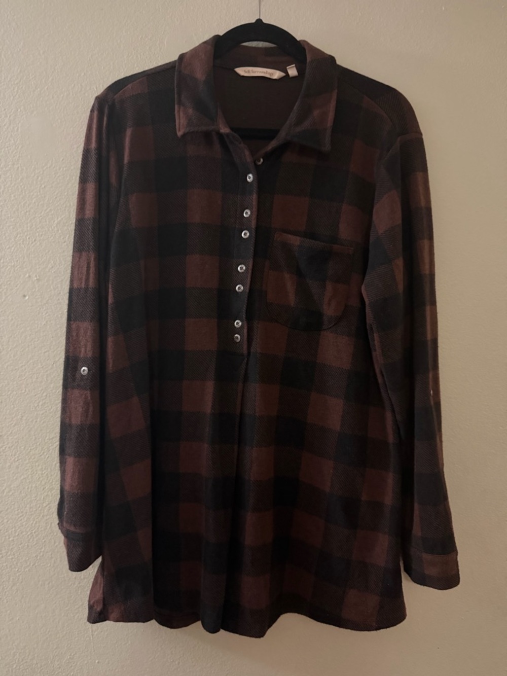Soft Surroundings Brown Buffalo Plaid Cozy Knit Tunic Top Petite XL - Picture 2 of 11